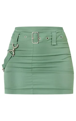 Olive Woven Utility Buckle Detail Mini Skirt