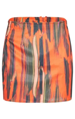 Orange Abstract Print Mini Skirt