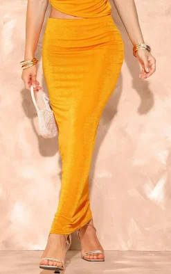 Orange Acetate Slinky Maxi Low Rise Skirt