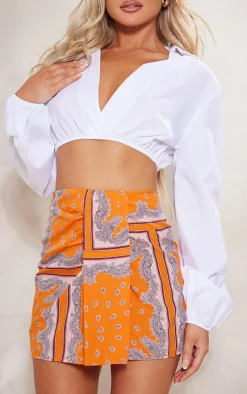 Orange Aztec Printed Drape Front Mini Skirt