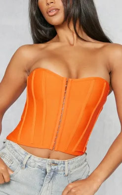 Orange Bandage Hook And Eye Structured Corset
