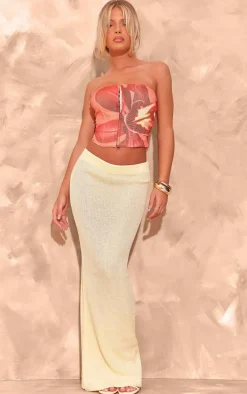 Orange Boned Flower Printed Mesh Bandeau