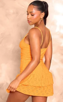 Orange Broderie Cami Frill Hem Shift Dress