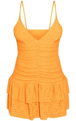 Orange Broderie Cami Frill Hem Shift Dress