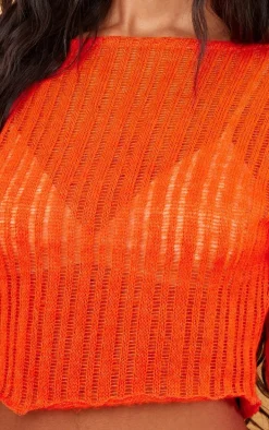 Orange Brushed Stripe Ladder Oversized Crop Chuck On