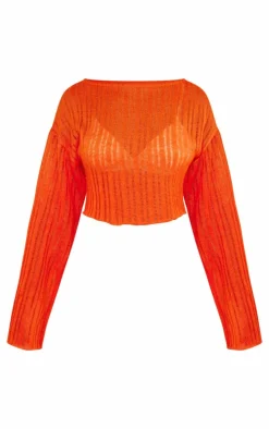 Orange Brushed Stripe Ladder Oversized Crop Chuck On