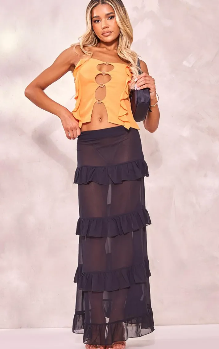 Orange Chiffon Frill Ring Detail Bandeau