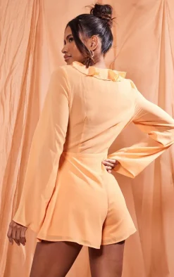 Orange Chiffon Frill Tie Bust Detail Cut Out Romper