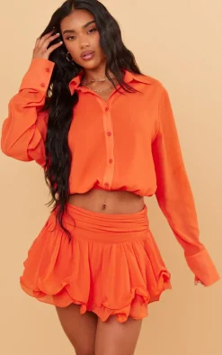 Orange Chiffon Ruffle Low Waist Micro Mini Skirt