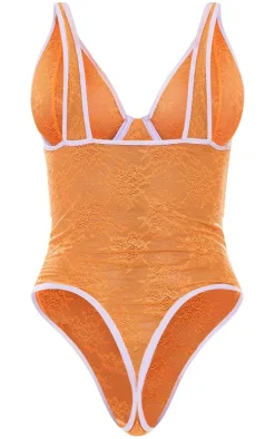 Orange Contrast Binding Lace Bodysuit