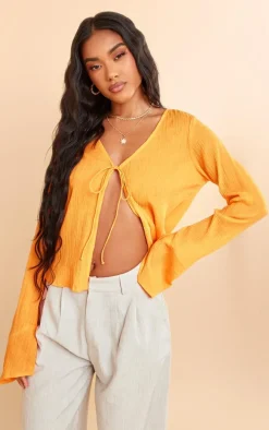 Orange Crinkle Tie Front Shirt