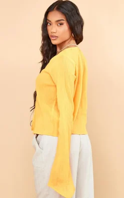 Orange Crinkle Tie Front Shirt