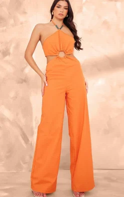 Orange Cut Out Ring Detail Halterneck Jumpsuit