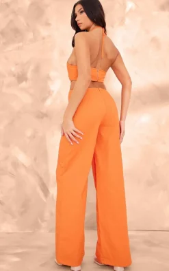 Orange Cut Out Ring Detail Halterneck Jumpsuit
