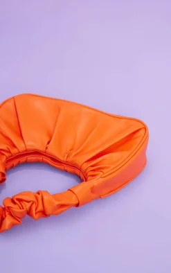 Orange Extreme Ruched Handle Shoulder Bag