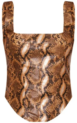 Orange Faux Leather Snake Print Corset