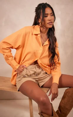Orange Linen Look Oversized Shirt