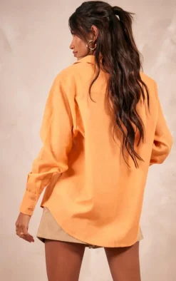 Orange Linen Look Oversized Shirt