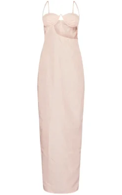 Orange Linen Look Underwired Side Cut Out Strappy Maxi Dress