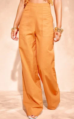 Orange Linen Look Wide Leg Pants