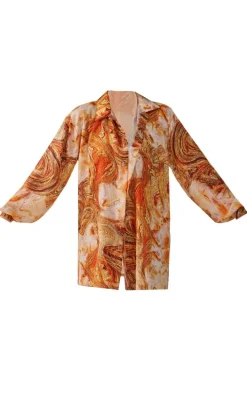 Orange Marble Print Crinkle Textured Oversized Shirt