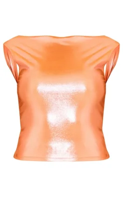 Orange Metallic Open Back Cap Sleeve Longline Top
