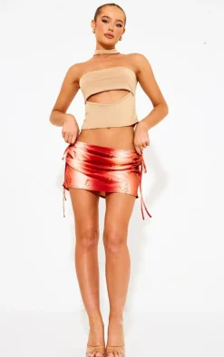 Orange Ombre Satin Butterfly Print Skirt