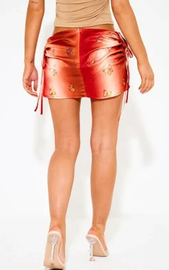 Orange Ombre Satin Butterfly Print Skirt