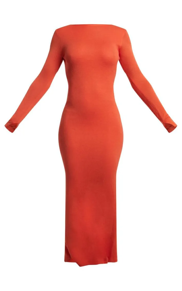 Orange Open Back Soft Knitted Maxi Dress