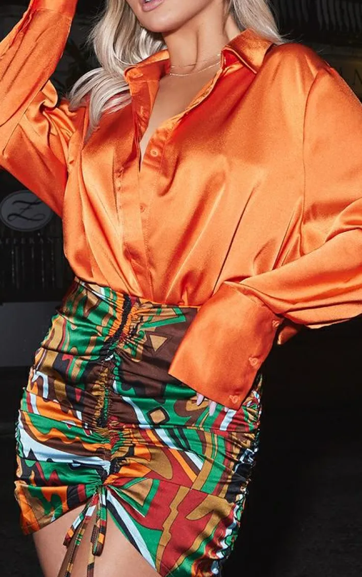 Orange Oversized Satin Shirt