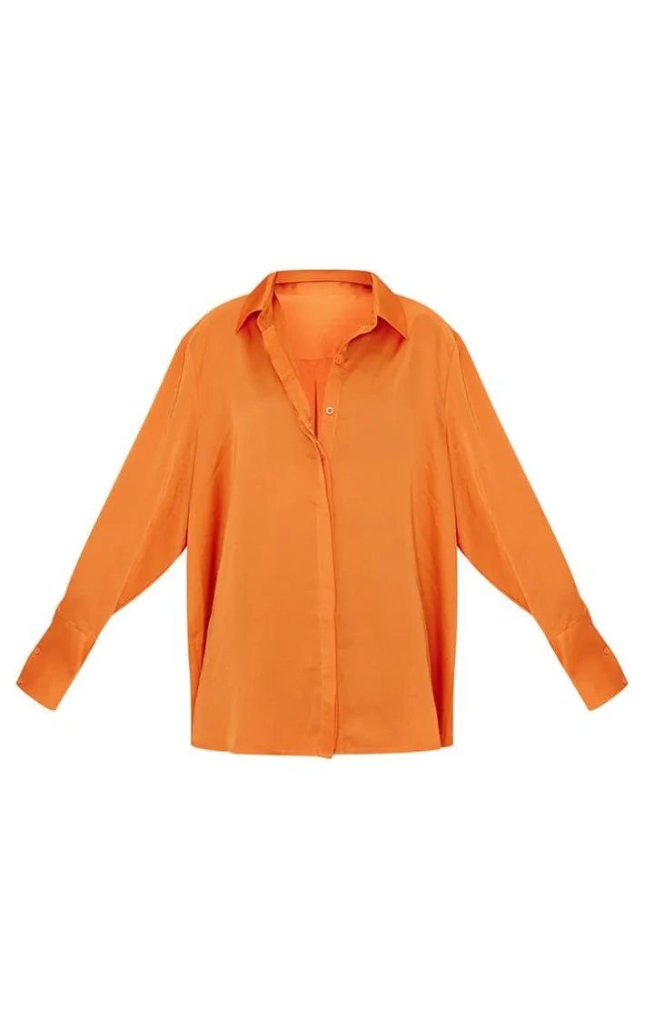 Orange Oversized Satin Shirt