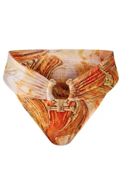 Orange Print Hammered Trim Bikini Bottoms