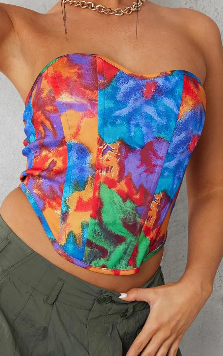 Orange Printed Boned Corset