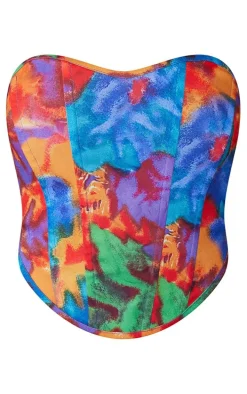 Orange Printed Boned Corset