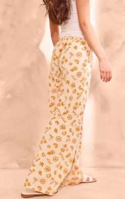 Orange Printed Drawstring Waist Straight Leg Pants