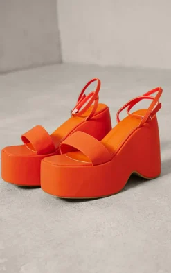 Orange PU Round Toe Wedge Platform Sandals