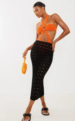 Orange Ring Tie Details Knitted Bodysuit
