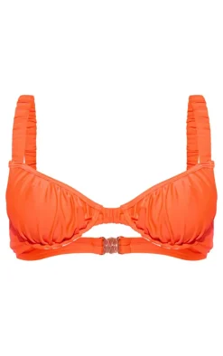 Orange Ruched Underwired Bikini Top