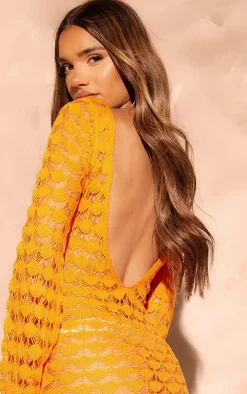Orange Shell Knit Low Back Mini Dress