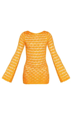 Orange Shell Knit Low Back Mini Dress