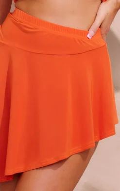 Orange Slinky Asymmetrical Micro Mini Skirt