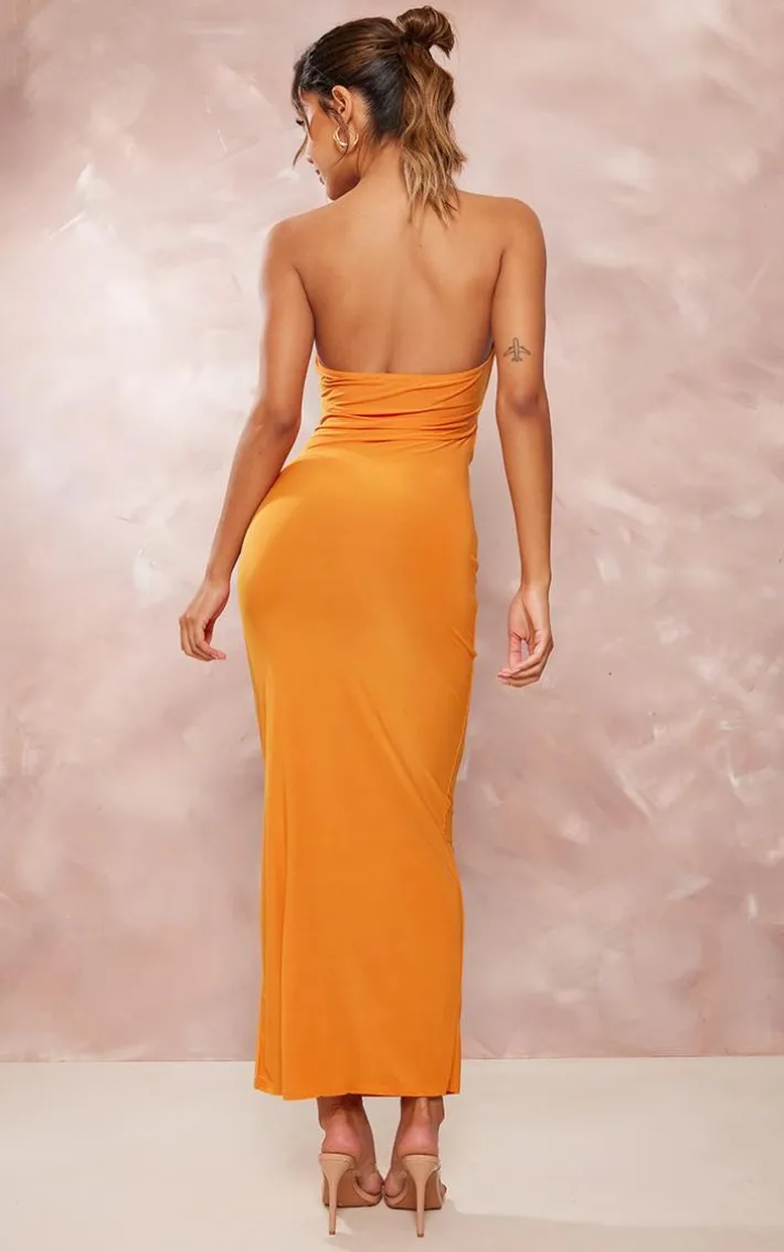 Orange Slinky Bandeau Multi Cut Out Maxi Dress