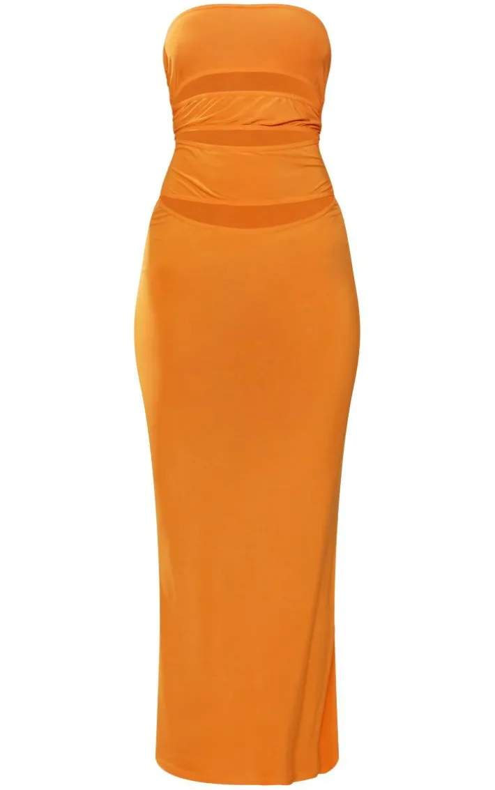 Orange Slinky Bandeau Multi Cut Out Maxi Dress