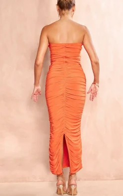 Orange Slinky Bandeau Trim Detail Maxi Dress