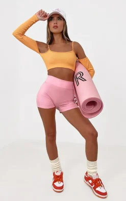 Orange Snatched Rib Cold Shoulder Crop Top