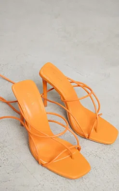 Orange Square Toe Lace Up Heeled Sandals
