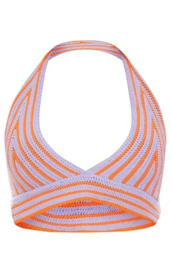 Orange Stripe Crochet Knit Plunge Bralet