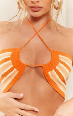 Orange Stripe Cross Front Knit Bralet