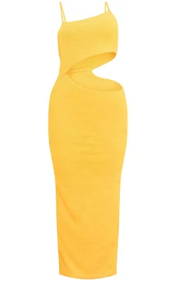 Orange Textured Asymmetric Strappy Cut Out Midaxi Dress