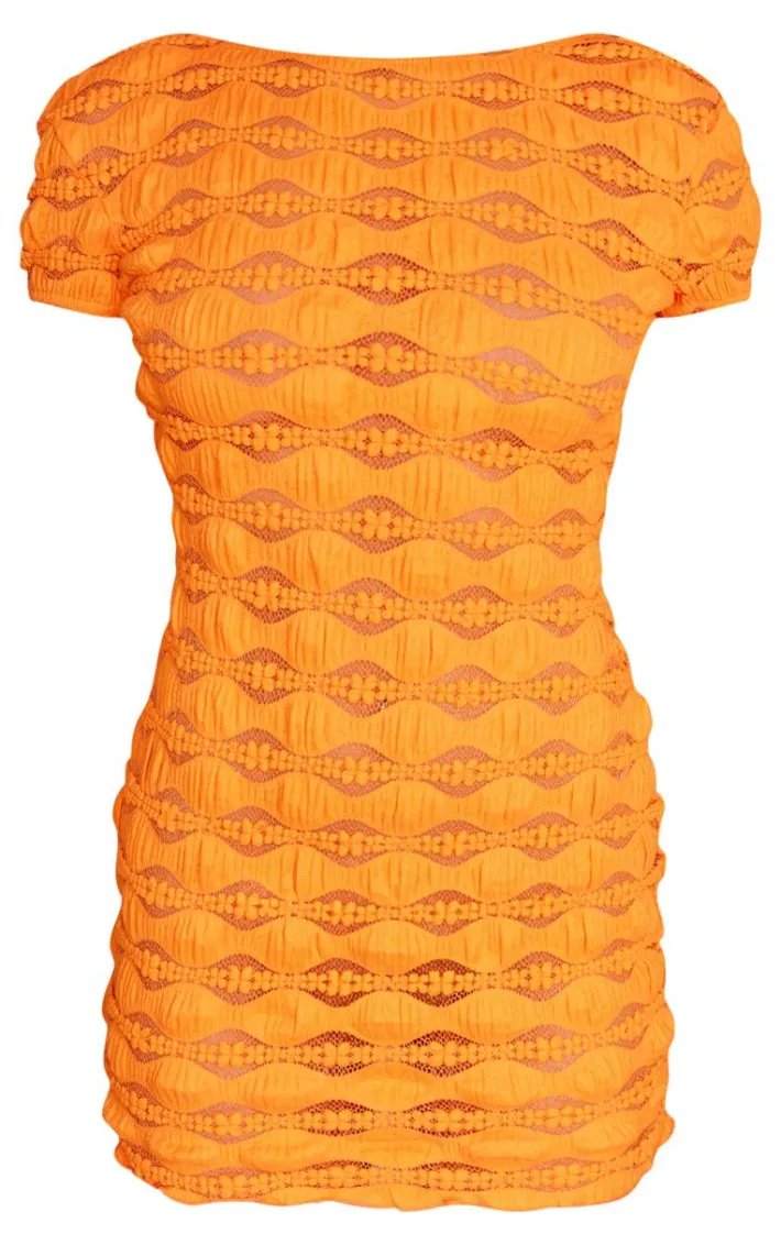 Orange Textured Backless Bodycon Dress